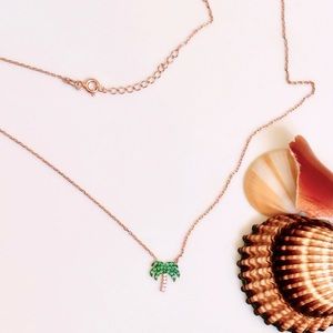 Sterling Silver Minimalist Palm Tree Necklace, Dainty Jewelry, Rose Gold